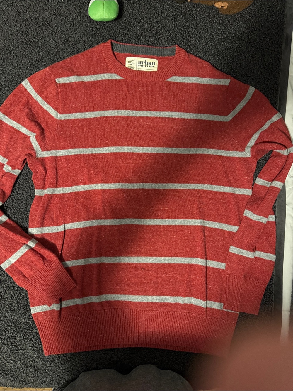 urban pipeline Red and Light Gray Striped Crewneck Sweater